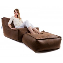 Pouf marron avec repose pieds