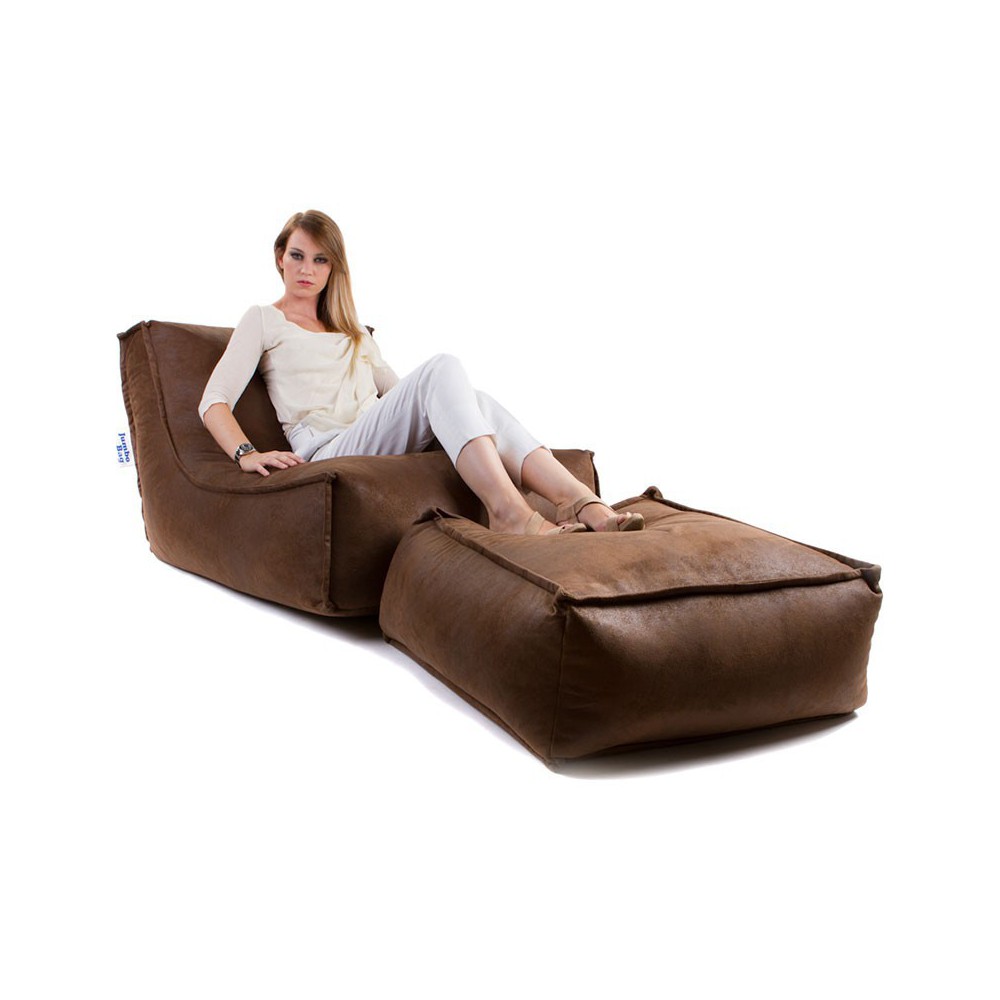 Pouf marron avec repose pieds Pouf marron avec repose pieds