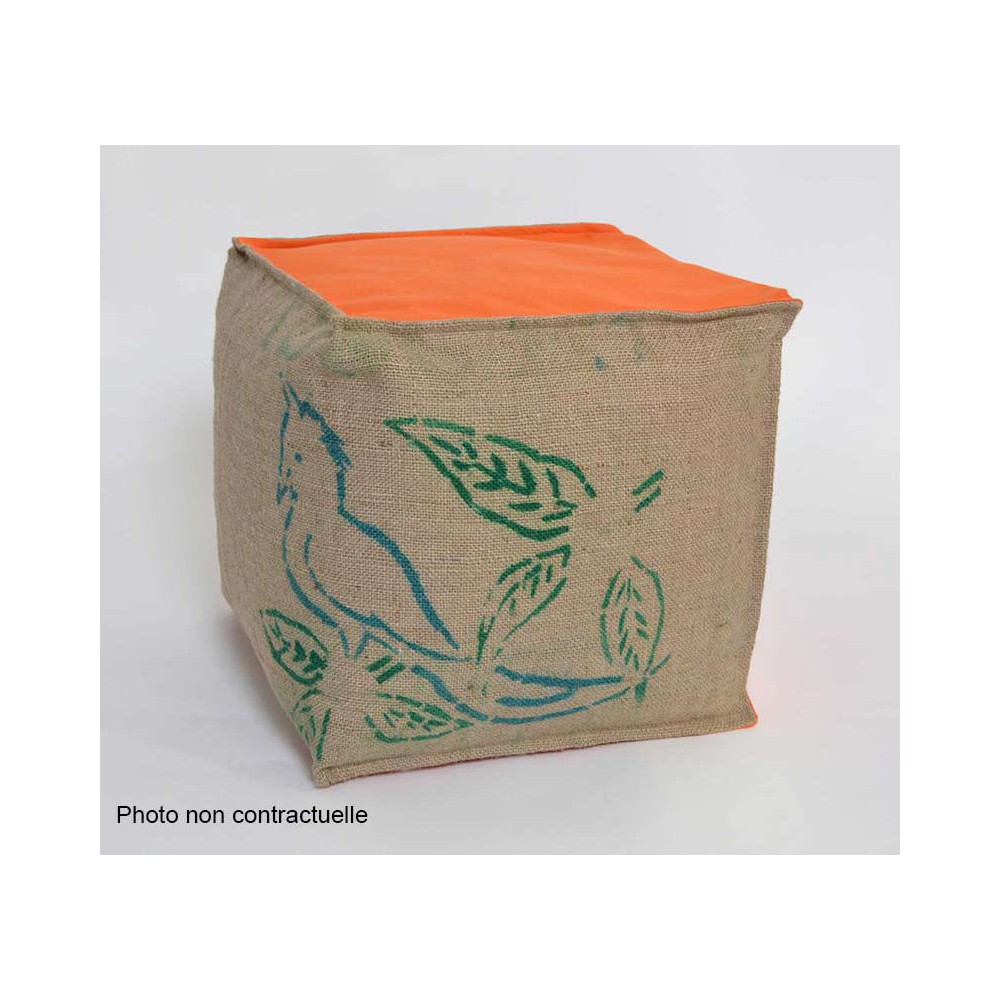 Pouf cube sac recyclé orange Pouf cube sac recyclé orange