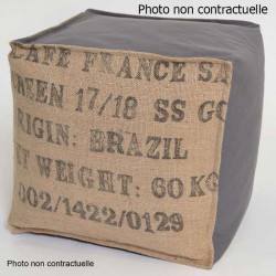 Pouf cube jute et coton gris