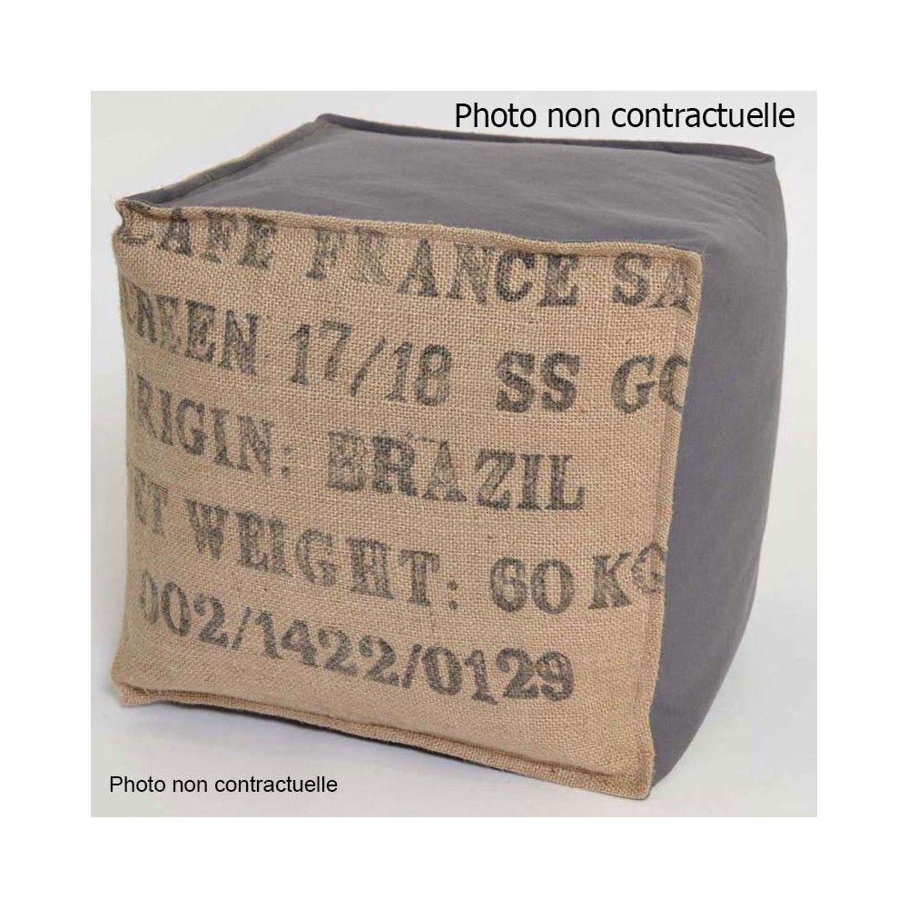 Pouf cube jute et coton gris Pouf cube jute et coton gris