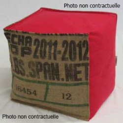 Pouf cube sac recyclé et coton rouge