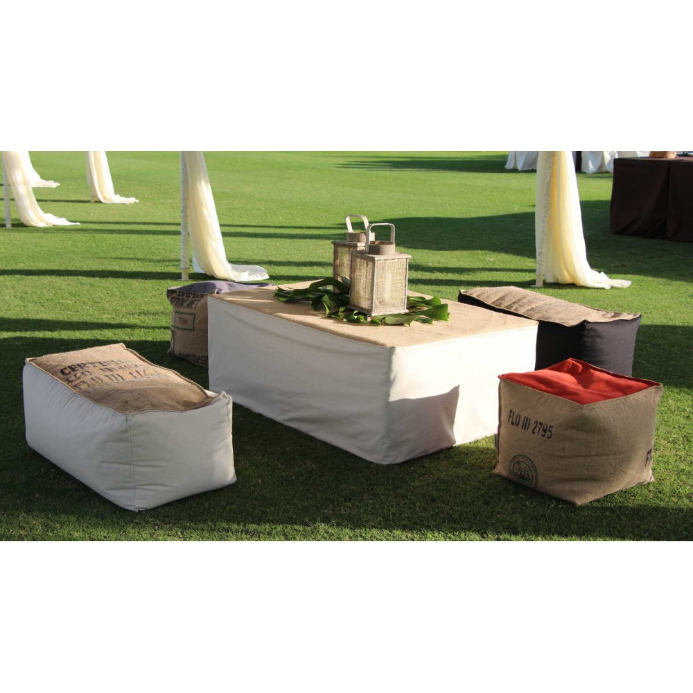 Banquette pouf en toile de jute et coton rouge Pouf Design