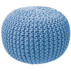 Pouf rond tricot bleu
