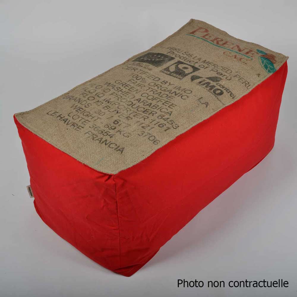 Banquette pouf toile de jute et coton rouge