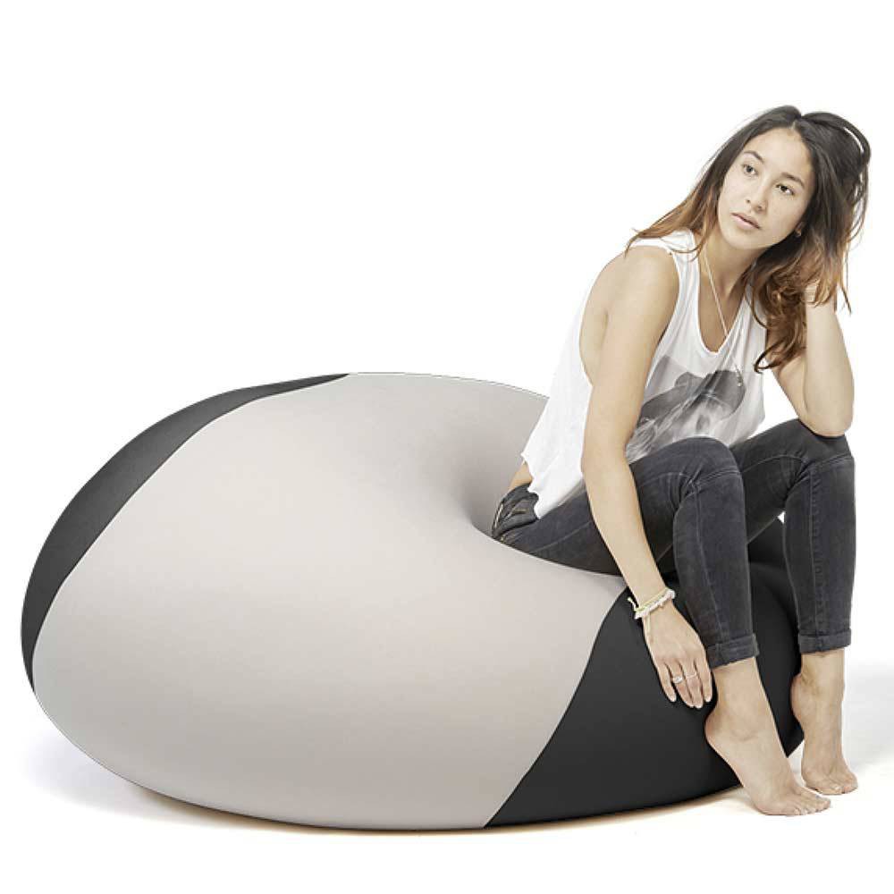 pouf rond noir et gris