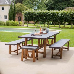 Ensemble table de jardin avec 2 bancs et 2 tabourets