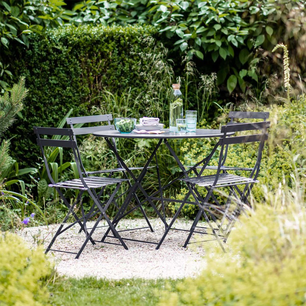 table et chaises outdoor en métal gris