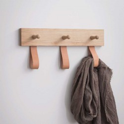3 patères en chêne et boucles en cuirs