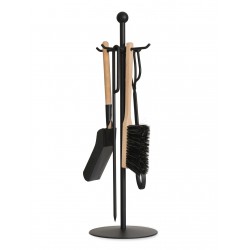 NILAR, Serviteur de cheminée en cuir et acier, Set de Cheminée pour  Cheminée 5 pièces: Support, Poker, Brosse, Pelle, Pinces, outils en acier  et