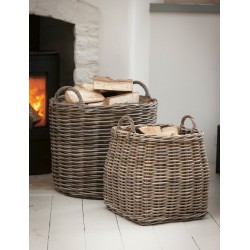 Panier à bûches adapté à l'extérieur Panier en rotin gris en 3