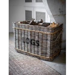 Panier à bûches rotin rect à roulettes gris G6578