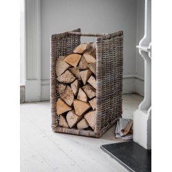 Porte-bûches rectangulaire en rotin tressé H 65cm | Pouf Design