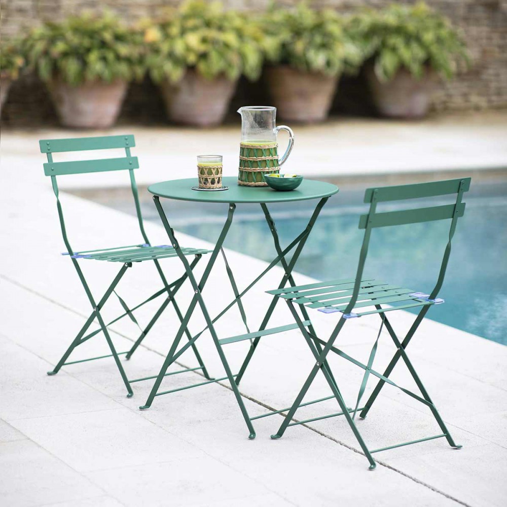 Ensemble bistrot vert table et 2 chaises