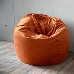 Pouf poire en velours de couleur orange terracotta