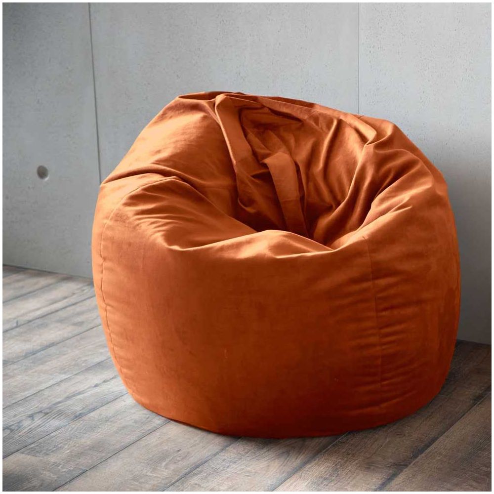 Pouf poire en velours de couleur orange terracotta