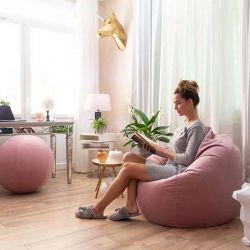 Pouf poire en velours rose