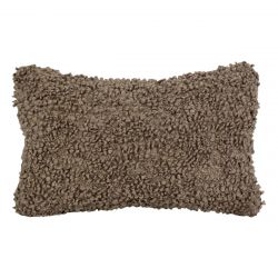 Coussin déco canapé bouclettes taupe