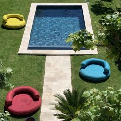 Pouf rond gonflable pour extérieur bleu turquoise
