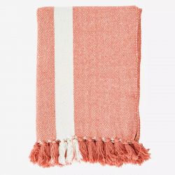 Plaid tissé en coton naturel couleur corail