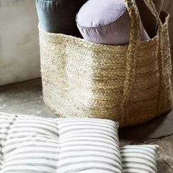 Futon en coton à rayures gris et blanc