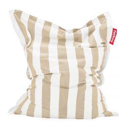 pouf beige et blanc à rayures