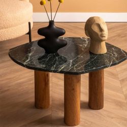 Table basse marbre vert et bois