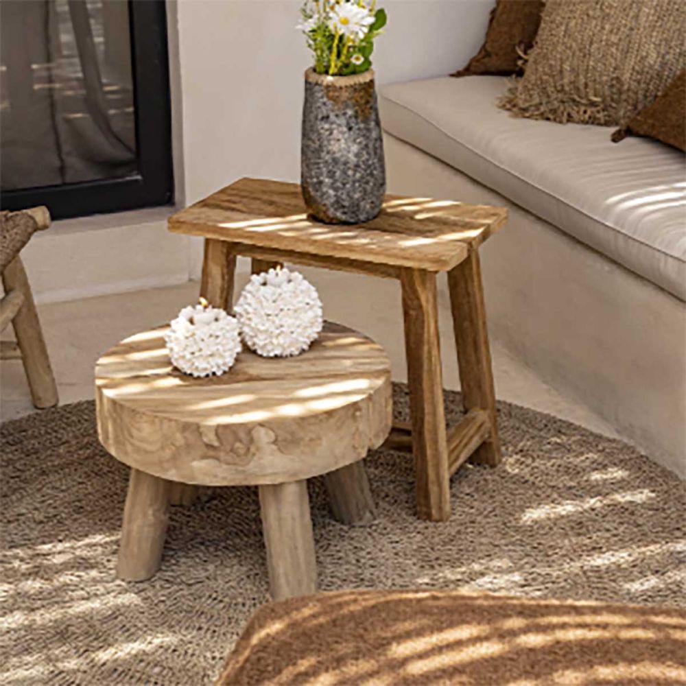 Table D’Appoint Bois De Teck Massif Racine – Style Naturel 3 Pieds – Élégante & Authentique