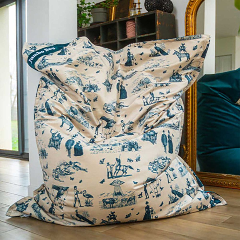 Pouf bleu et imprimé