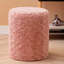 Pouf rond fausse fourrure rose