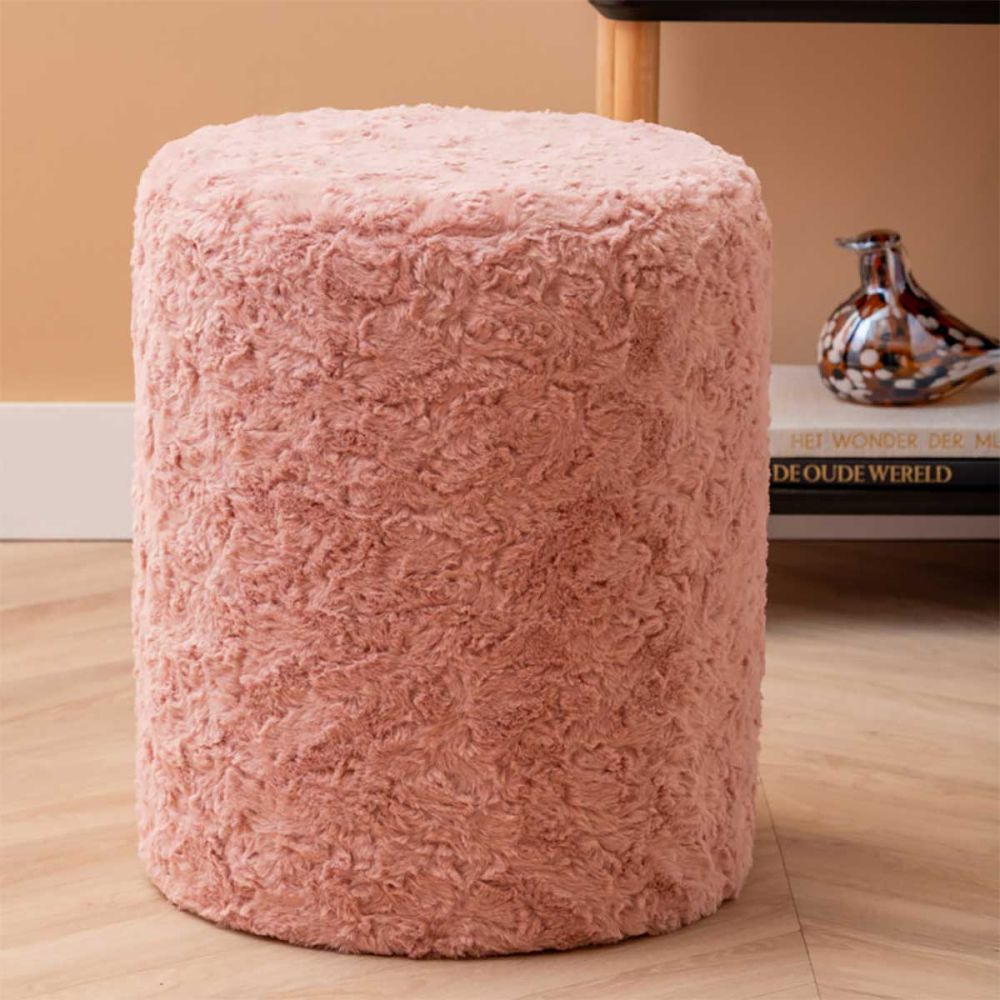 Pouf rond fausse fourrure rose Pouf rond fausse fourrure rose