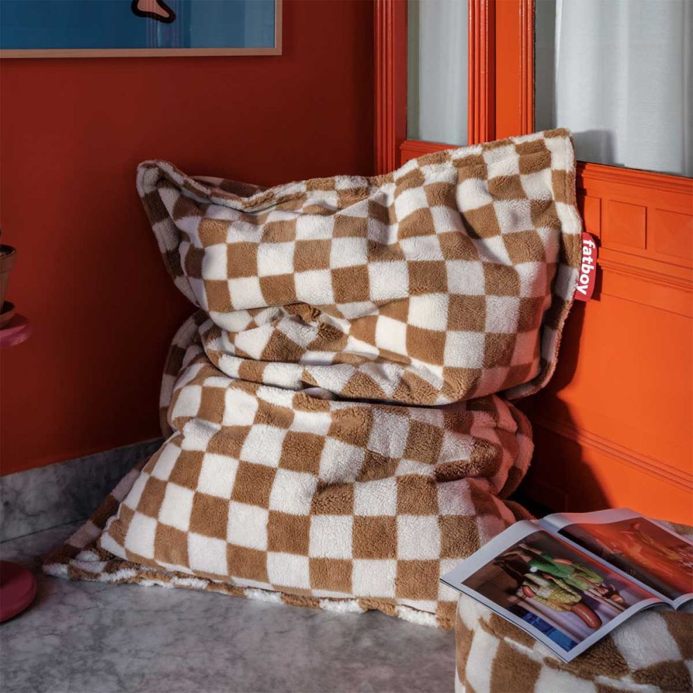 Pouf original slim Teddy chess crème damier Pouf original slim Teddy chess crème damier