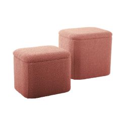 Pouf coffre carré rose en bouclettes