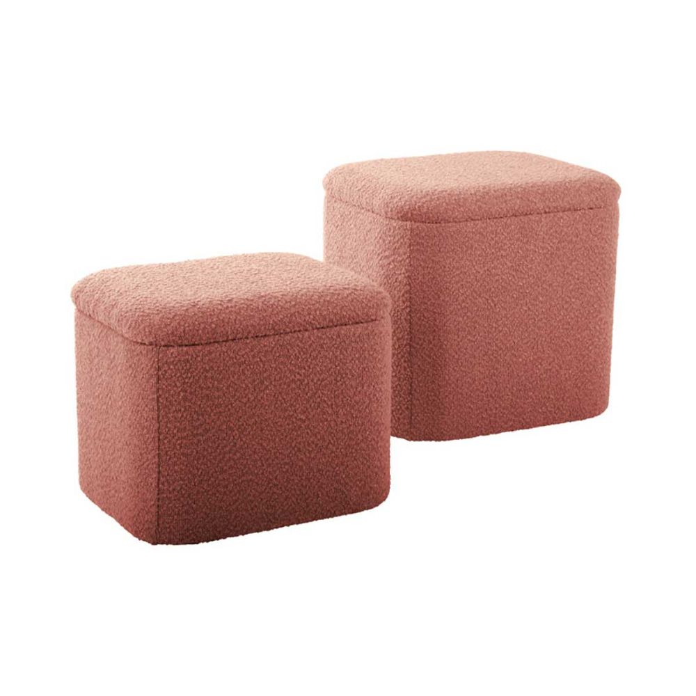 Pouf coffre carré rose en bouclettes Pouf coffre carré rose en bouclettes