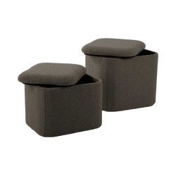Pouf coffre carré gris taupe en bouclettes