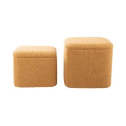 Pouf bouclé jaune ocre