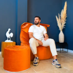 pouf design orange velours orange