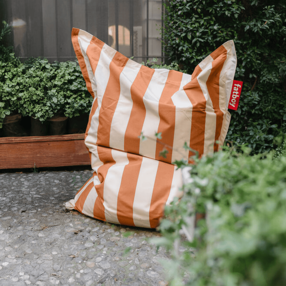 Pouf extérieur Fatboy Outdoor rayé orange