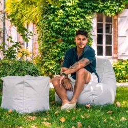 pouf fauteuil gris perle